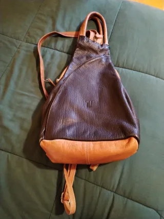 Zaino vera pelle marrone e nero, realizzato a mano