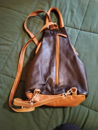 Zaino vera pelle marrone e nero, realizzato a mano