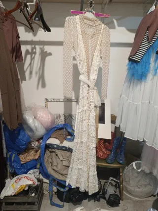 Vestido comunión encaje beige/blanco