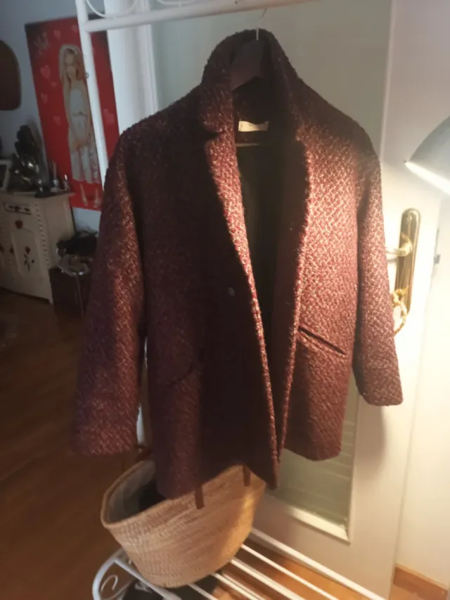 Abrigo paño mujer granate