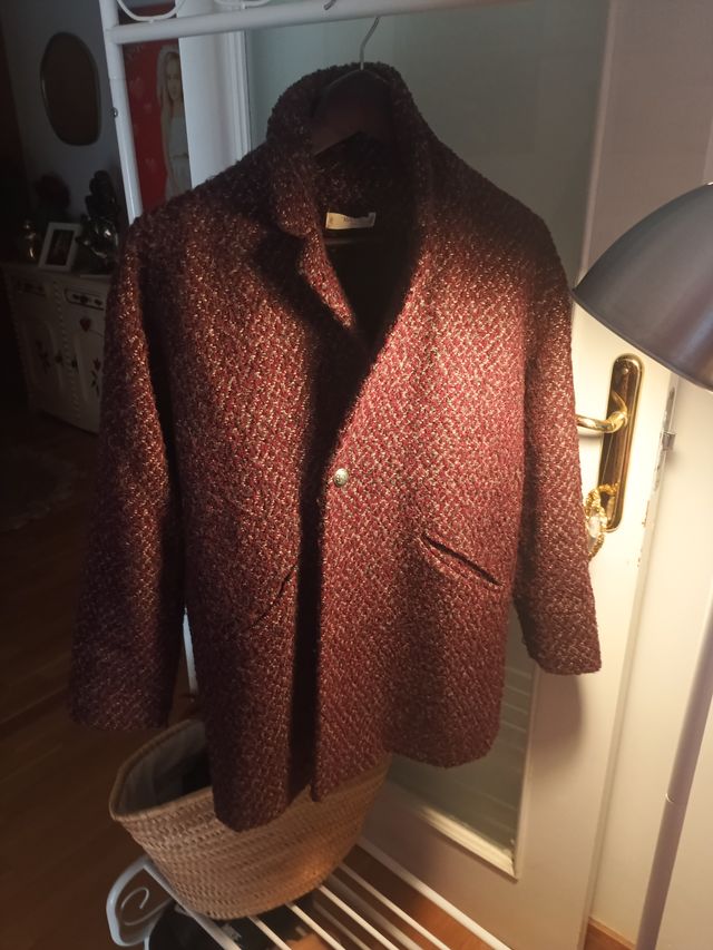 Abrigo paño mujer granate