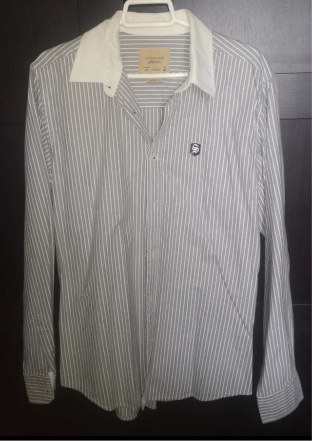 Camisa Springfield Talla M Rayas Gris/Blanco