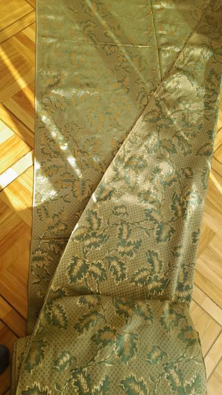 Tejido brocado verde y dorado por metros