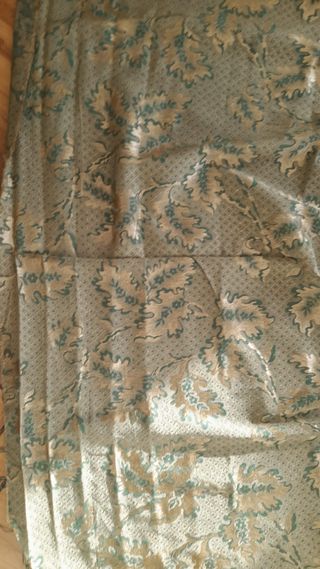 Tejido brocado verde y dorado por metros