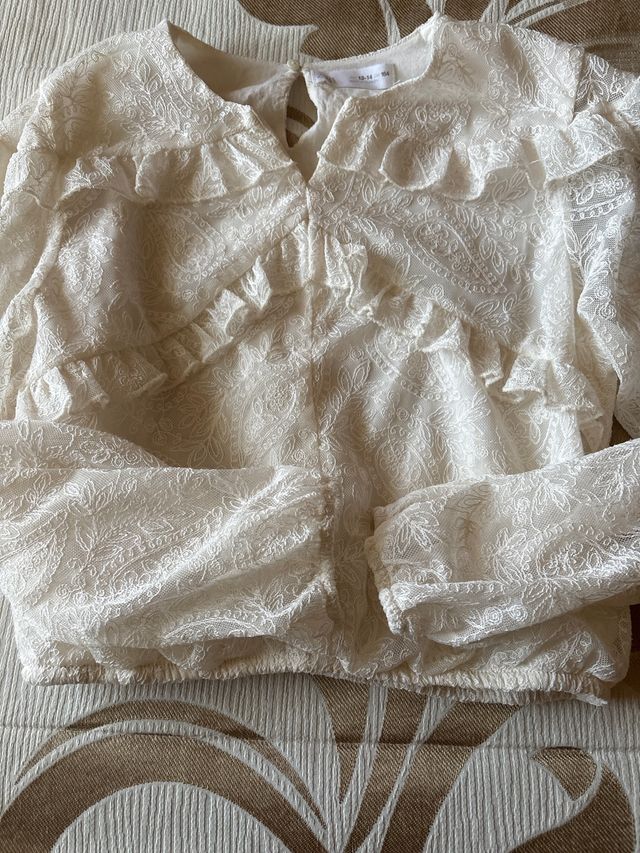 Blusa Crop Zara Romántica Encaje Talla 13-14 niña