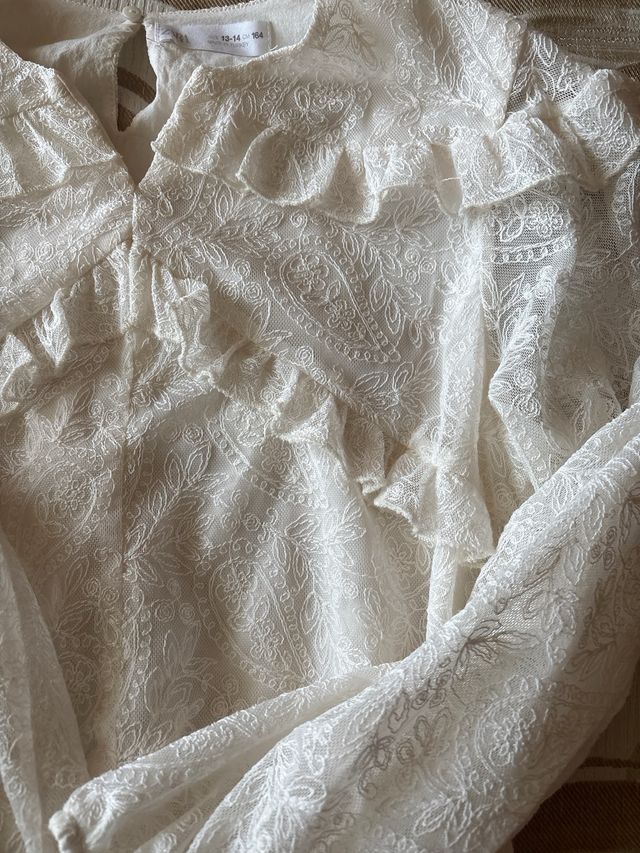 Blusa Crop Zara Romántica Encaje Talla 13-14 niña