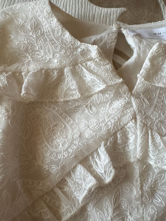 Blusa Crop Zara Romántica Encaje Talla 13-14 niña