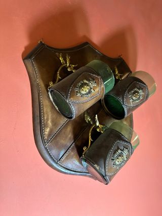 Set 3 Boccali Birra Vintage in Vetro, Cuoio Bronzo