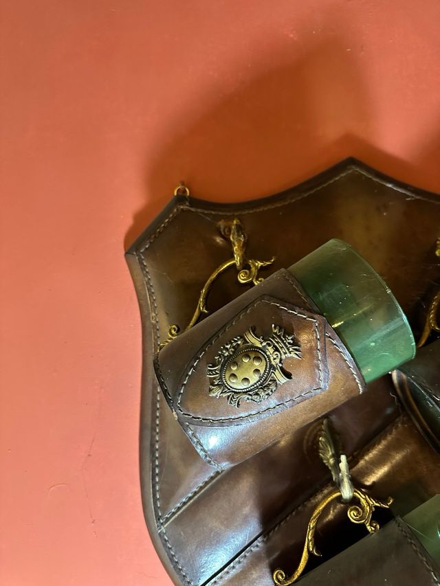 Set 3 Boccali Birra Vintage in Vetro, Cuoio Bronzo