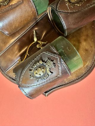 Set 3 Boccali Birra Vintage in Vetro, Cuoio Bronzo