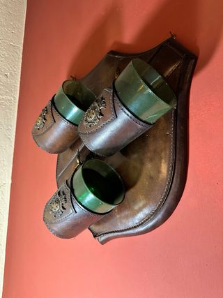 Set 3 Boccali Birra Vintage in Vetro, Cuoio Bronzo