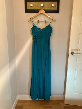 Vestido largo fiesta azul verdoso