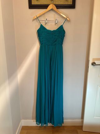 Vestido largo fiesta azul verdoso