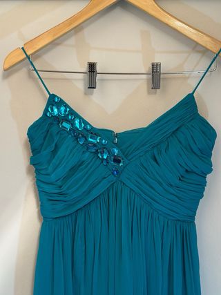 Vestido largo fiesta azul verdoso