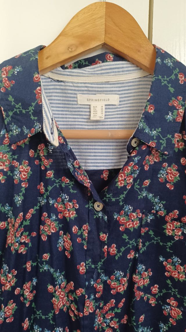 Camisa Springfield Azul Floral Manga Larga Talla M