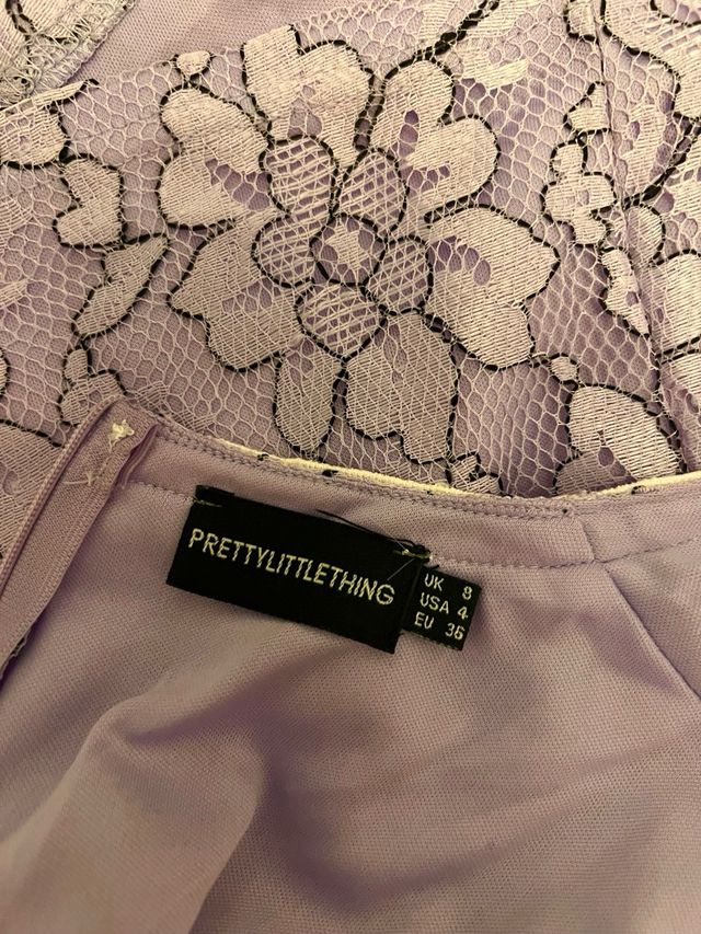 Vestido mini morado manga larga encaje