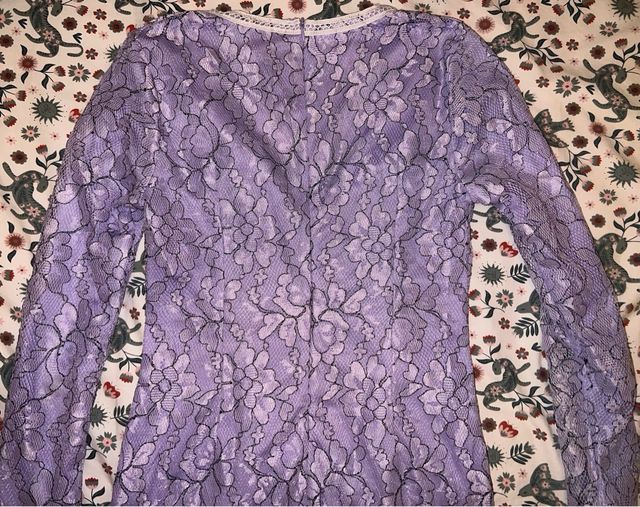 Vestido mini morado manga larga encaje