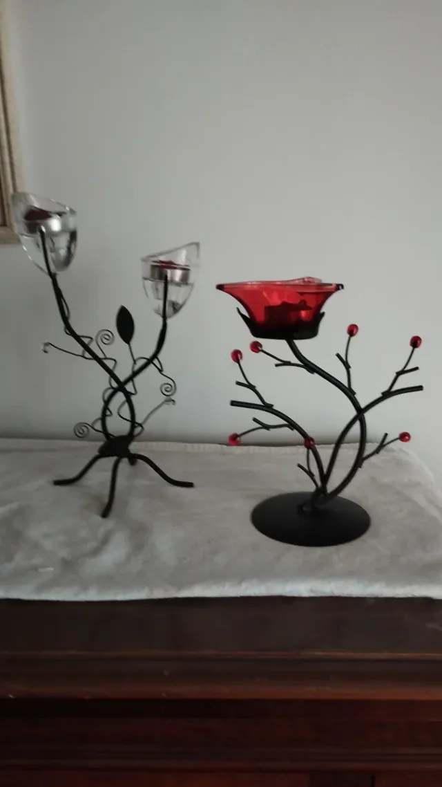 Portacandele in metallo e vetro