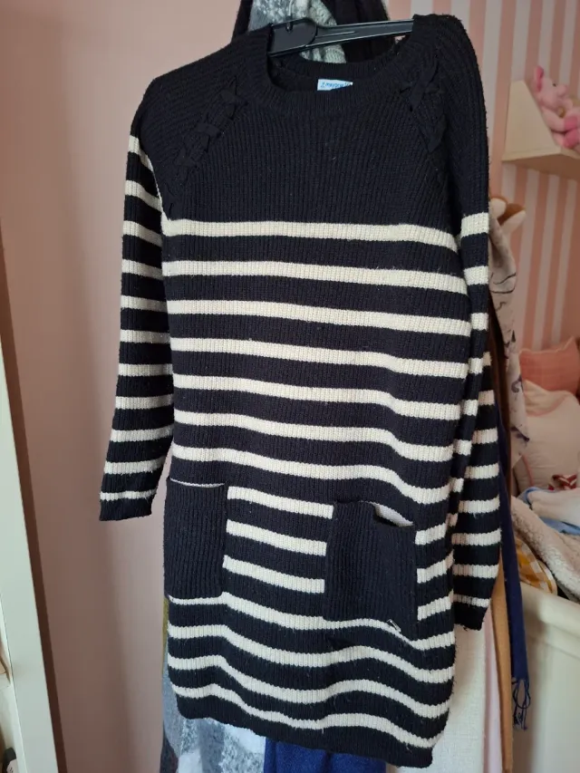 Vestido de punto rayas negro y beige talla 12-14