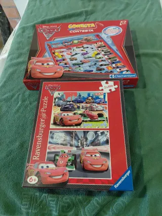 1 puzzle de rayo mqueen y 1 conecta y contesta