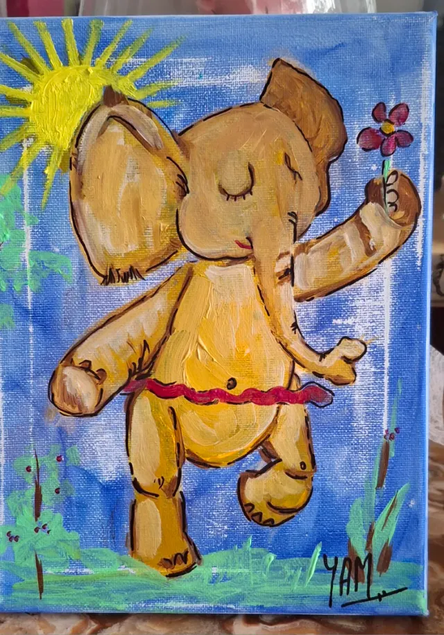 Dipinto per bambini «ELEFANTE CHE BALLA CON FIORE»