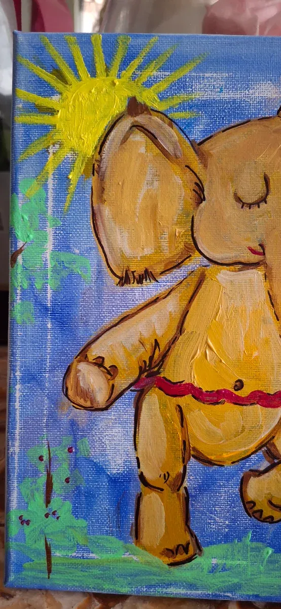 Dipinto per bambini «ELEFANTE CHE BALLA CON FIORE»