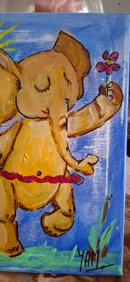 Dipinto per bambini «ELEFANTE CHE BALLA CON FIORE»