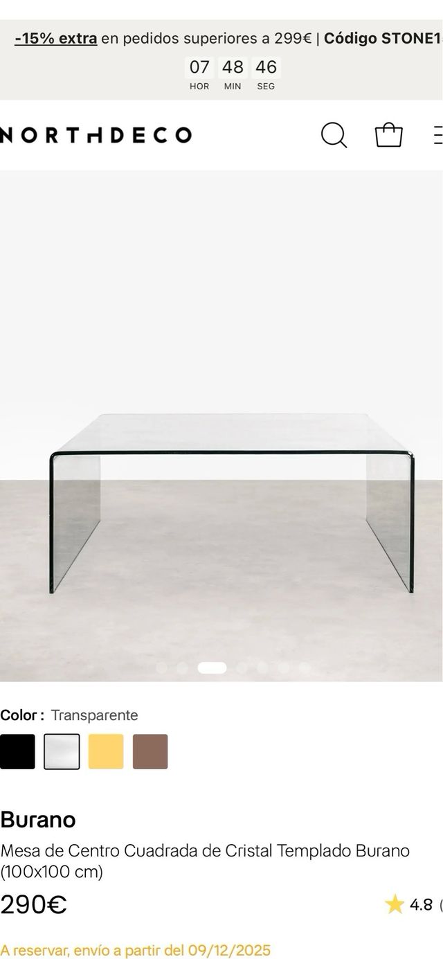 Mesa de centro de cristal Northdeco