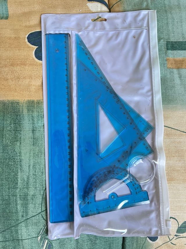 Pack escuadra ,cartabón y transportador azul