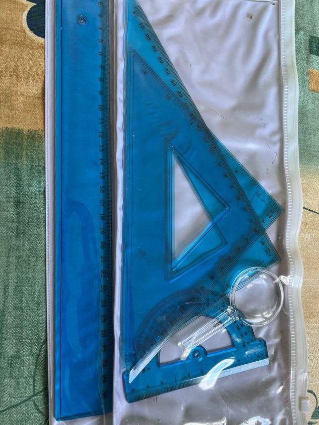 Pack escuadra ,cartabón y transportador azul