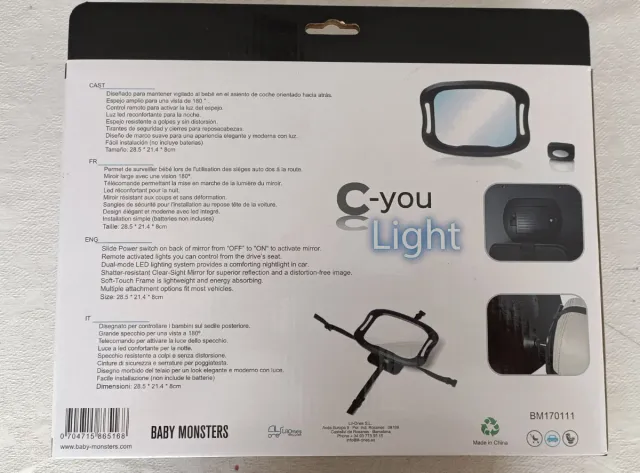 Espejo Coche Bebé Baby Monsters con Luz