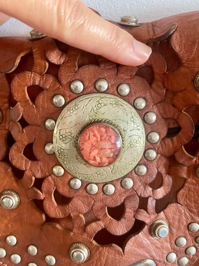 Bolso bandolera vintage cuero flecos