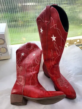 Botas Cowboy Rojas Bordadas
