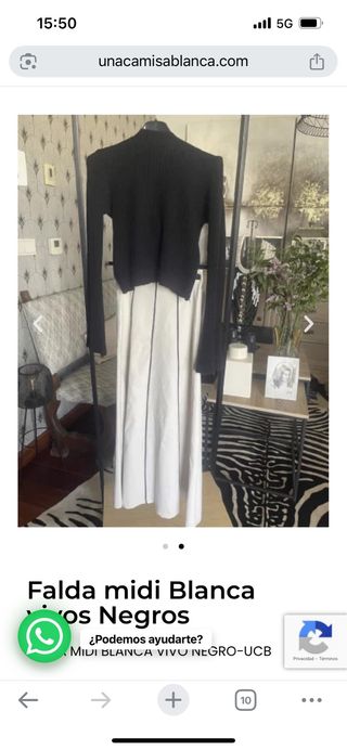 Falda midi blanca con vivos negros