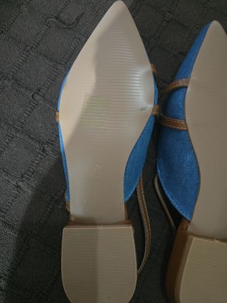 Zapatos tacón bajo denim,mezclilla y cuero sintéti