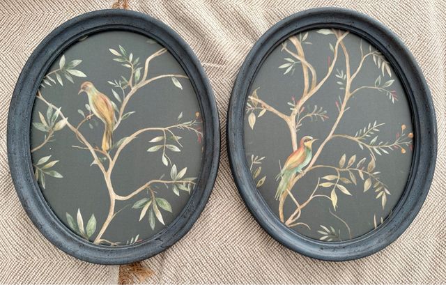 2 Cuadros Ovalados Pájaros y Ramas