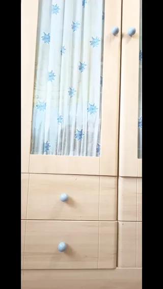 Armario de madera con puertas de cristal