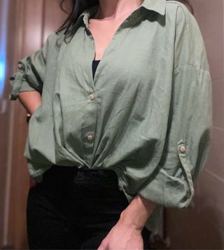 Blusa Zara Lino/Viscosa Verde Talla M