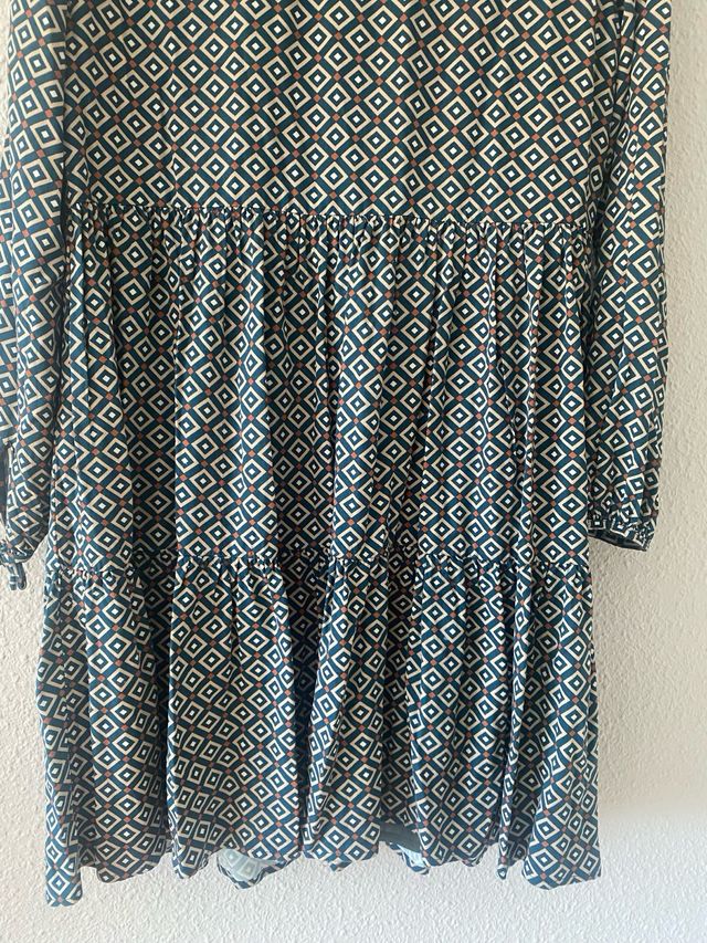 Vestido estampado rombos verde y multicolor