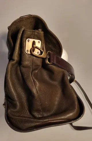 Borsa a spalla Cromia pelle marrone/verde oliva