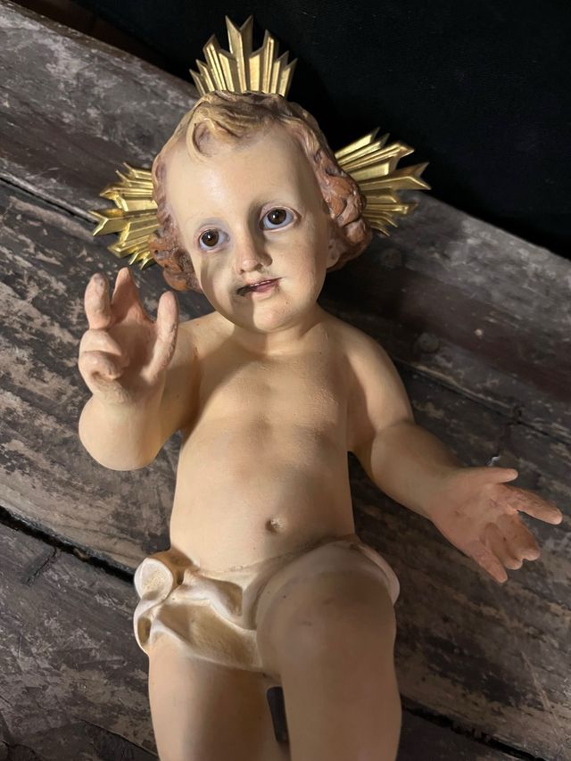 Niño Jesús Olot 22 cm + Aureola , años 60/70