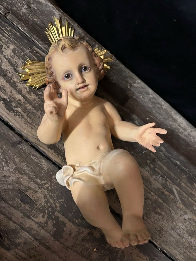 Niño Jesús Olot 22 cm + Aureola , años 60/70