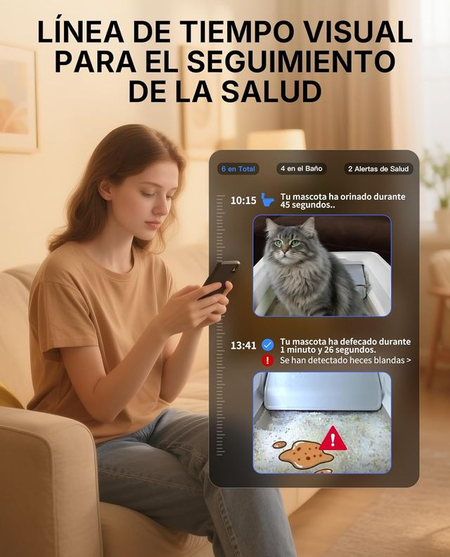 RENERO GATOS AUTOLIMPIABLE IA CÁMARA ELIMINA OLOR
