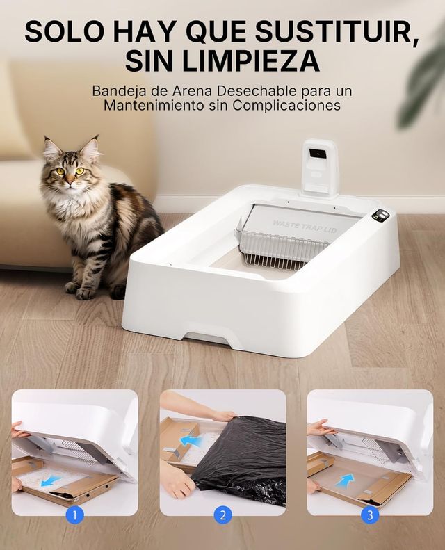 RENERO GATOS AUTOLIMPIABLE IA CÁMARA ELIMINA OLOR