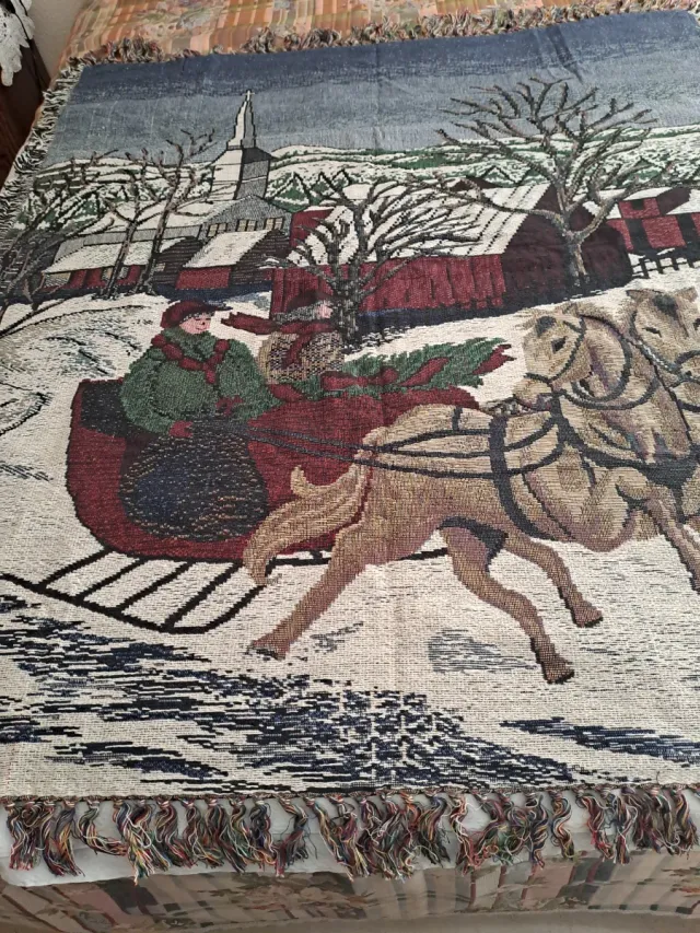 Tapiz  o tapete, Navideño Invierno Trineo Caballos