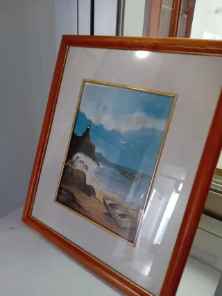 Cuadro Marino con Faro y Barco