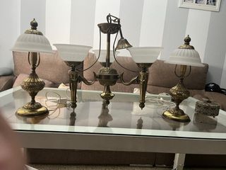 Lámpara de techo 3 brazos + 2 mesilla-Bronce