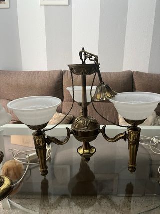 Lámpara de techo 3 brazos + 2 mesilla-Bronce