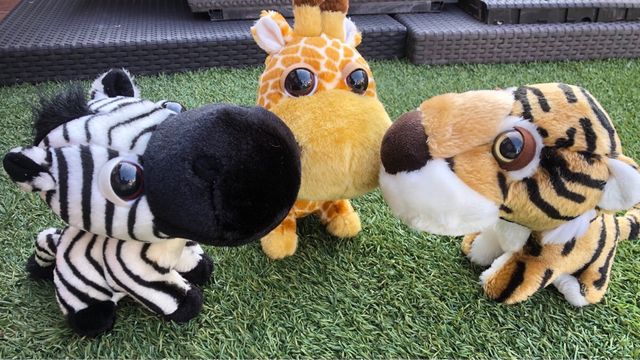 Peluches Big Headz Jirafa, Tigre y Cebra