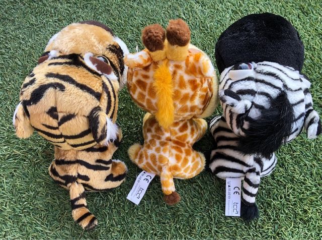Peluches Big Headz Jirafa, Tigre y Cebra